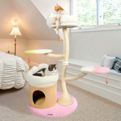 52.4'' H Ellanore Colourful Flower Cat Tree, Cat Condo, Cat Tower