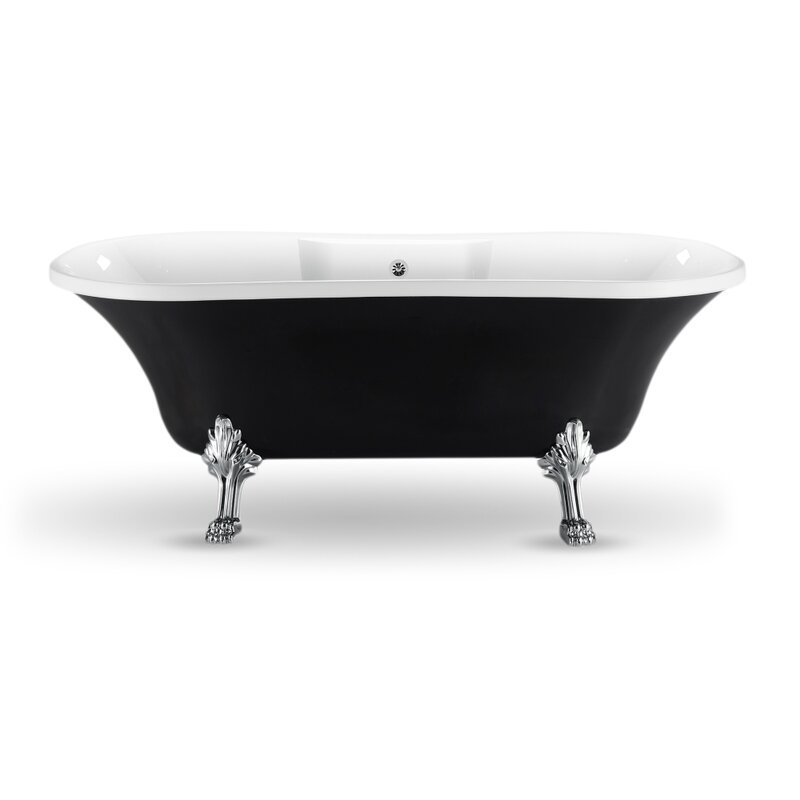 68" Streamline Clawfoot Soaking Acrylic Bathtub, Polished Chrome, Polished Chrome