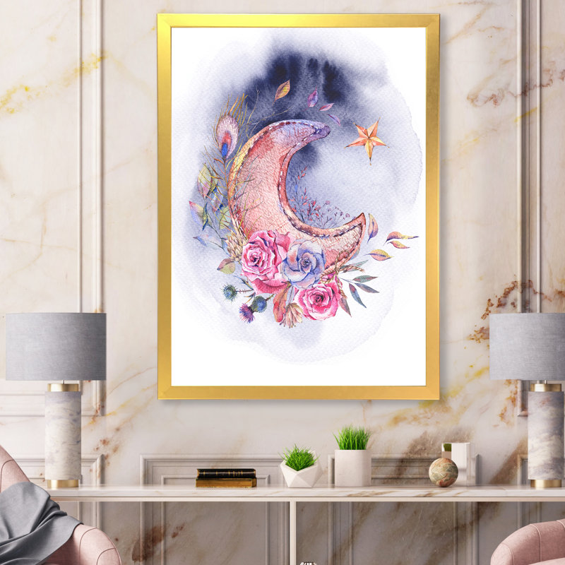 Ramadan Vintage Pink Moon - peinture sur toile, H 32 po x l 24 po x P 1 po, Encadrement doré