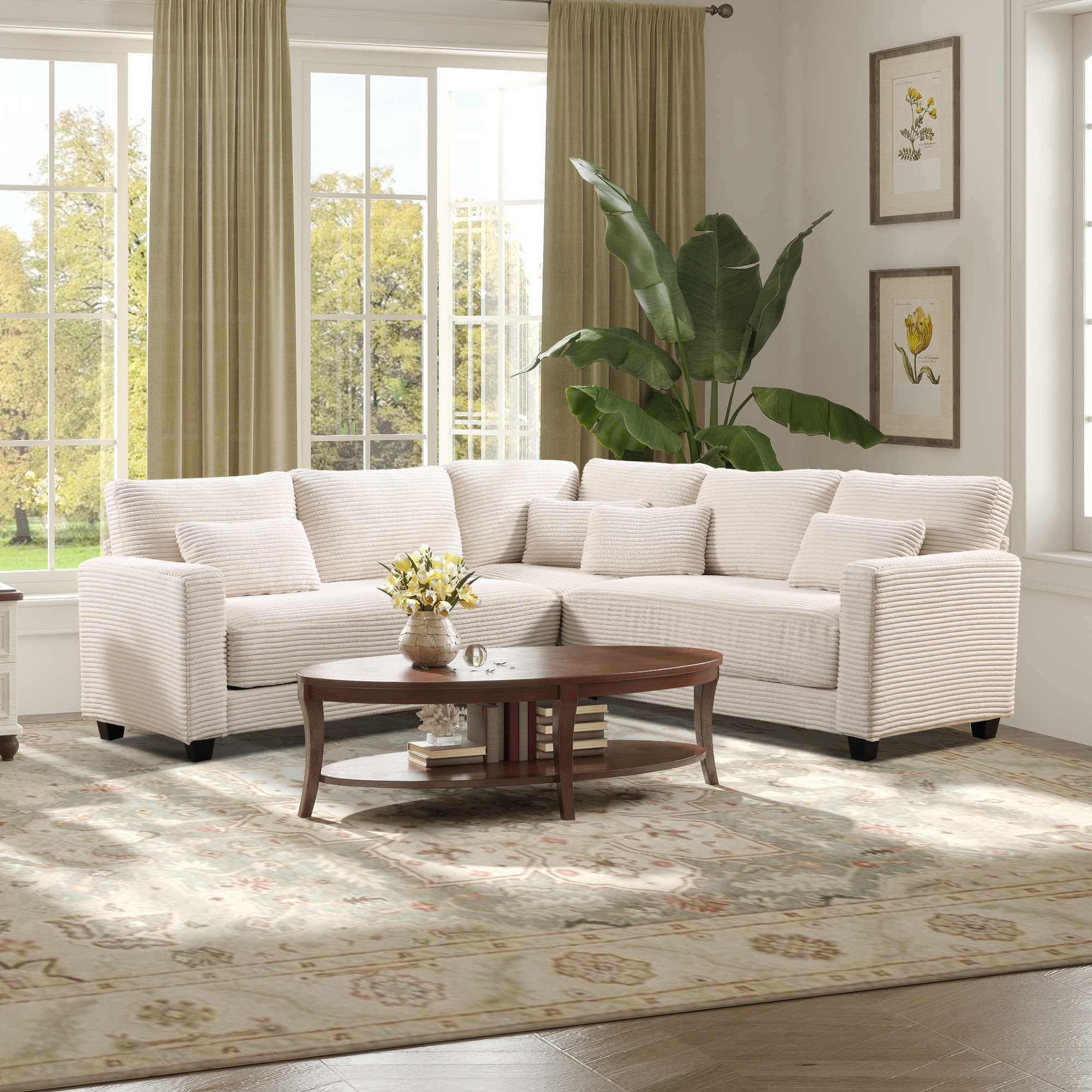 Finkbeiner 92.9'' Wide Modern Corduroy L-Shaped Sectional Sofa With Cushioned Backrest For Living Room