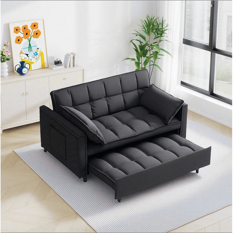 Canapé-lit modulaire 54,30 po Corduroy, Velours côtelé noir