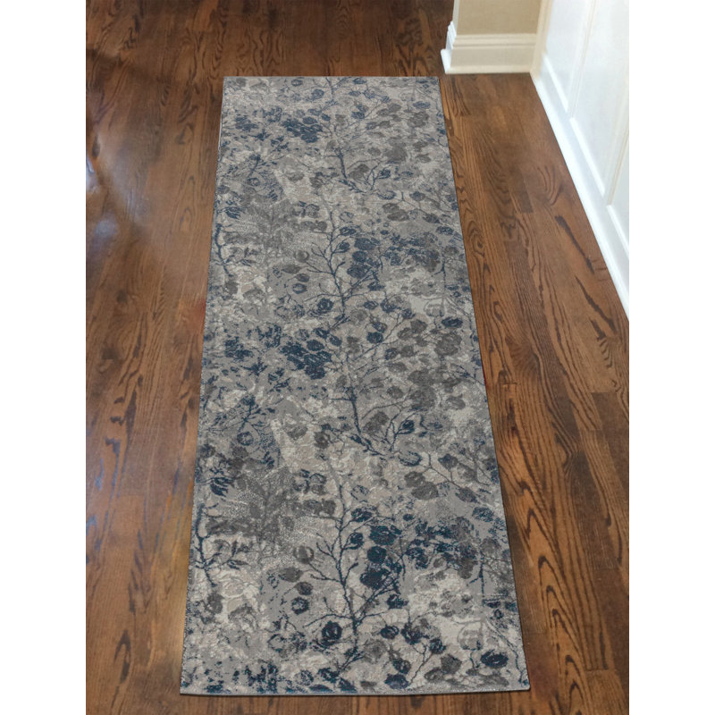 Mamane Blue Floral Area Rug – Transitional Design, Soft High-Low Texture, Stain Resistant, Non-Shedding Living Room Bedroom Rug