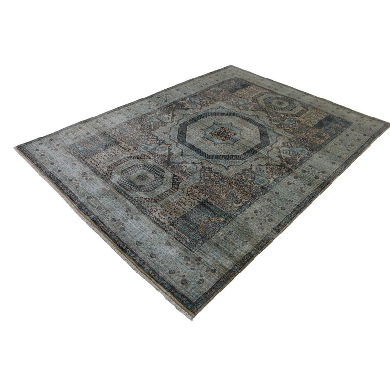 Hand Knotted Wool Area Rug in Beige, Rectangle 4'11" x 6'10"
