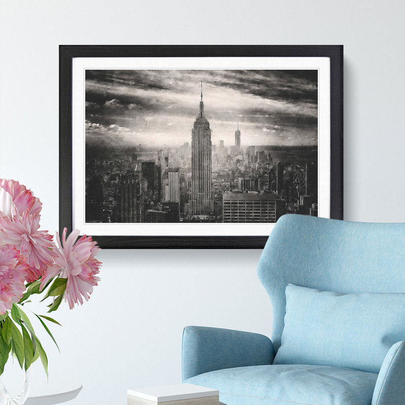 New York Skyline - Picture Frame Graphic Art Print, Black Framed, 45cm H x 63cm W x 2cm D