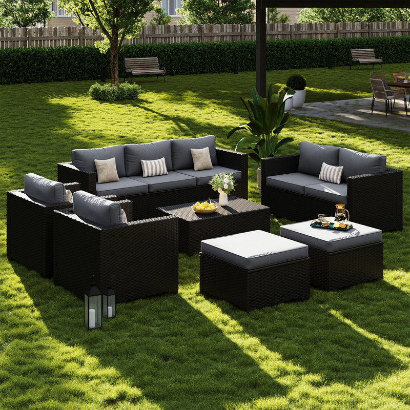 7-Piece Outdoor Wicker Sectional Sofa Set With Ottomans & Storage Table, All-Weather Patio Conversation Set For Backyard, Garden & Poolside