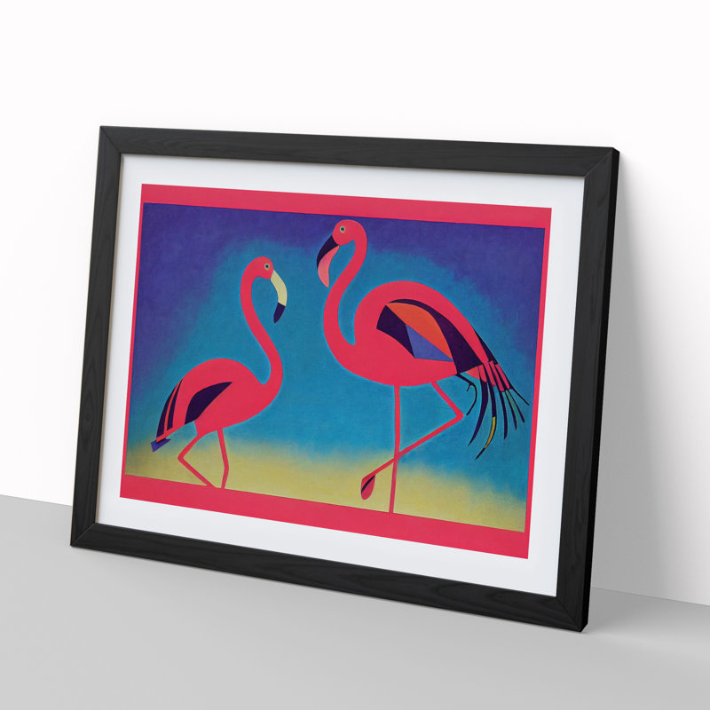 Two Abstract Flamingos Vol.1 - Framed Print, Black, 46cm H x 64cm W x 2cm D