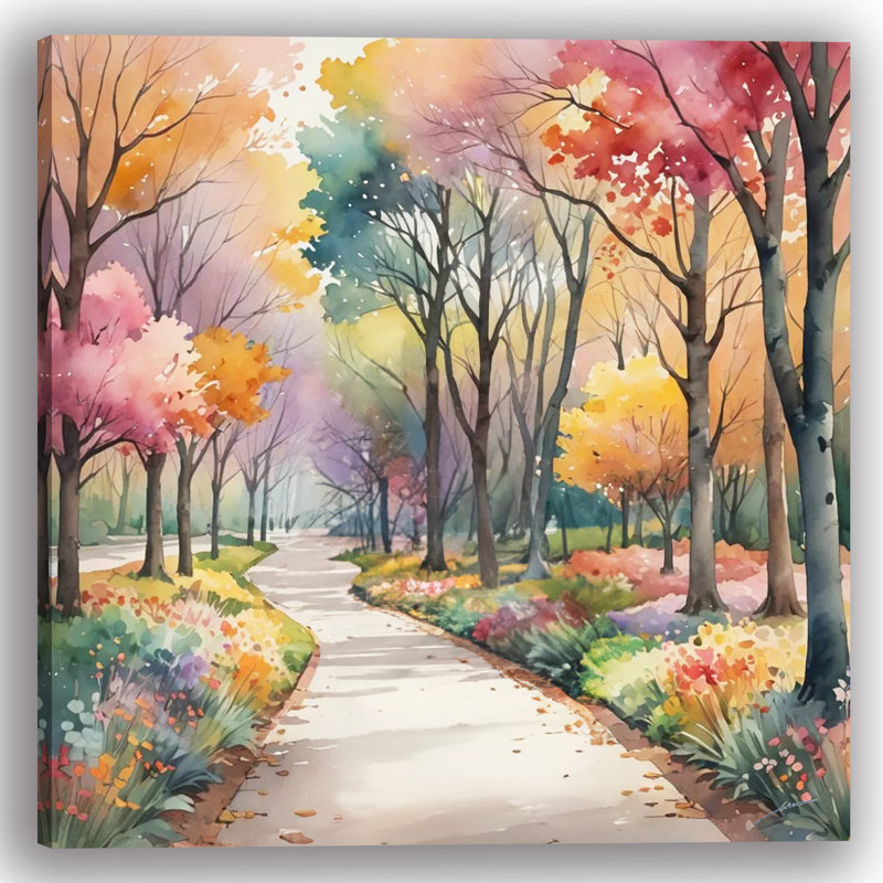 Art coloré sur toile, "Chemin d'automne coloré à travers la forêt", H 12 po x l 12 po x P 1 po