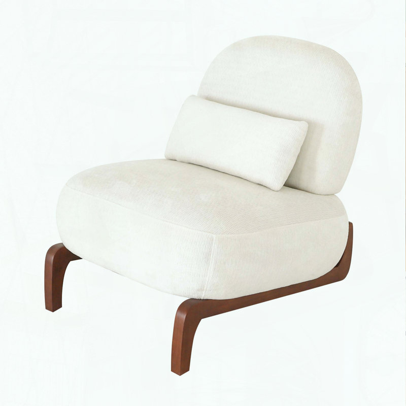 Fauteuil décoratif mignon sans accoudoirs - velours blanc - pieds en bois massif, Blanc