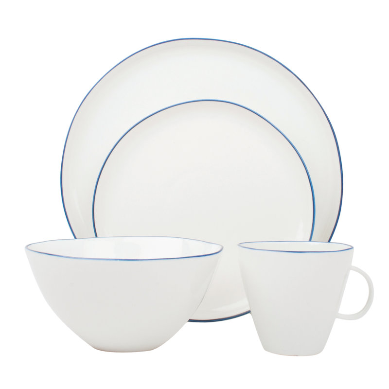 Canvas Home Abbesses Colored Rim Porcelain 4 Piece Dinnerware Set, Service For 1, White/Blue