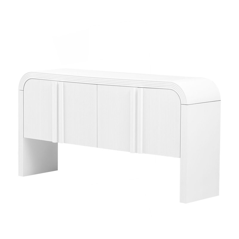 U_STYLE Console de 62,2 pouces à motif de vagues avec 4 portes et une tablette réglable, un canapé incurvé derrière le canapé, une table d'entrée étroite pour le salon, le vestibule et le couloir