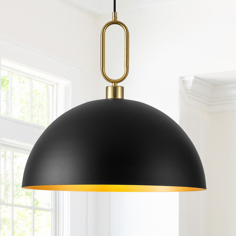 Meghrig 1 - Light 17.7"/19.7"/23.6" Wide Modern Industrial Oversized Large Single Dome Pendant with Wrought Iron, Black