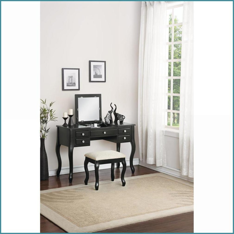 Ensemble de meuble-lavabo 3 tiroirs avec miroir et 3 tabourets | Noir | Traditionnel