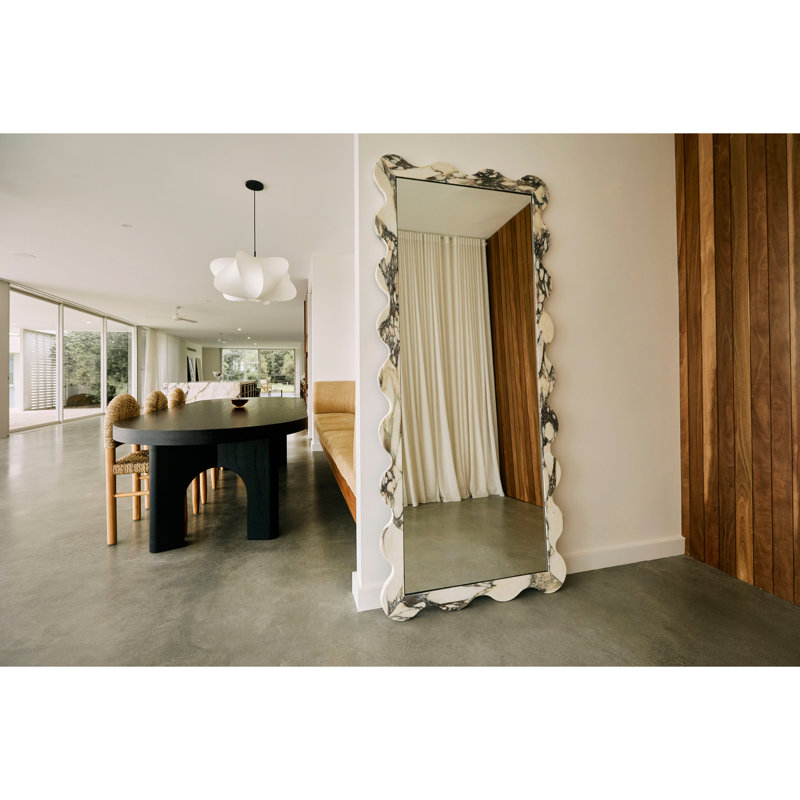 Deniz 35 in. x 79 in. Natural Stone Marble Scallop Framed Mirror