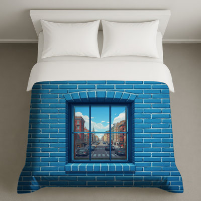 Blue Brick Wall Window Duvet Covers