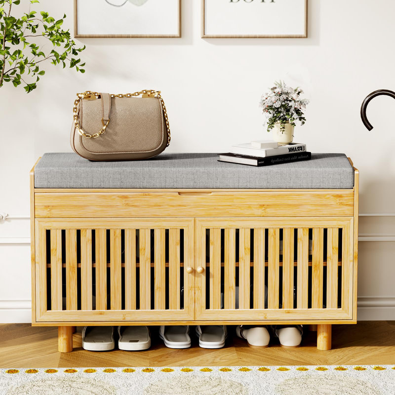Banc de rangement pour chaussures, banc d'entrée en bambou