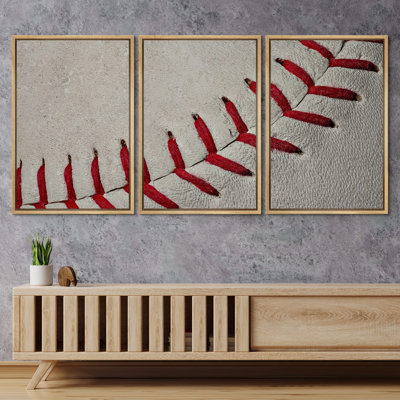 Close Up of Baseball Seams Red Pictures, Classic Vintage Artwork, Giclee Canvas Digital Print Framed Wall Art