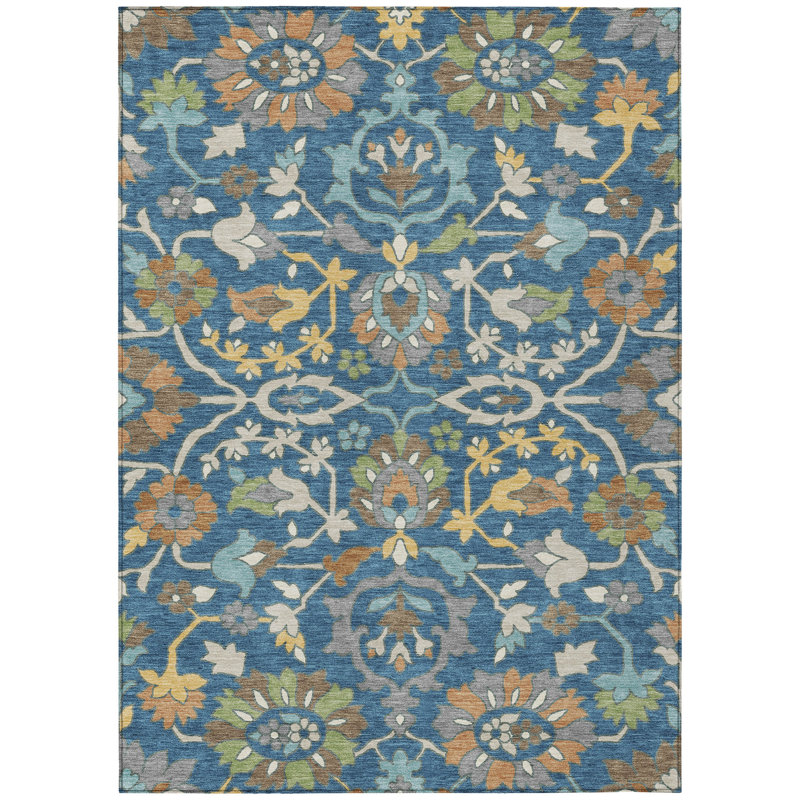 Machine Washable Indoor/Outdoor Chantille ACN2587 Floral Rug, Blue, 8' x 10'