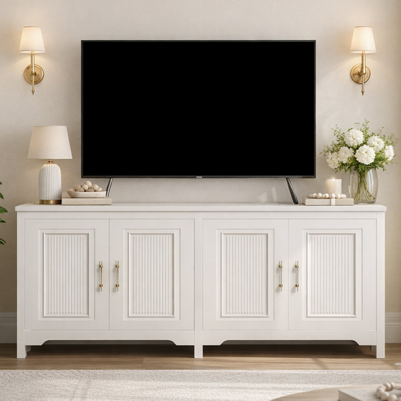4-Door Storage Cabinet With Adjustable Shelves – Modern Sideboard For Kitchen & Living Room, White