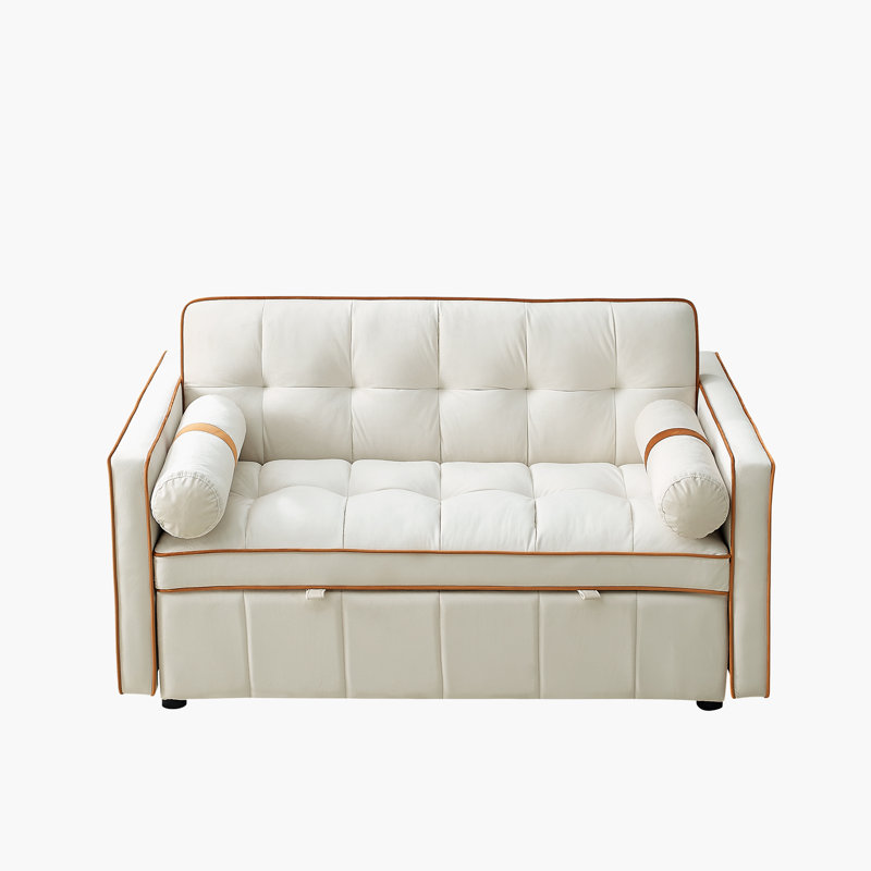 Ranlo 55.5'' Velvet Convertible Sofa, Beige Velvet