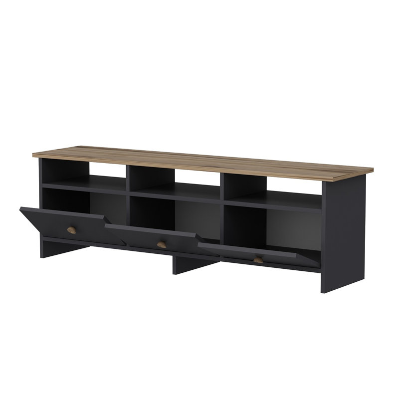 Meuble télé moderne avec de nombreuses tablettes, anthracite et chêne, 59,1 po x 18,5 po x 14,2 po | 100% panneau de particules enduit de mélamine, épaisseur: 0,7 pouce | Conception murale, élégante et fonctionnelle pour les salons