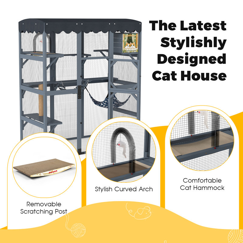 Large Wooden Cat Cage, Grey