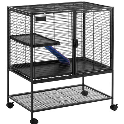 2 Small Animal Cage, 36" In Depth, Fabric - Covered Ramp, Pull Out Tray For Easy Cleaning, Stable Structure Cage Ferrets, Chinchillas And Kittens, 2 Tier Structure, Non Slip Abs Coated Tray, Design