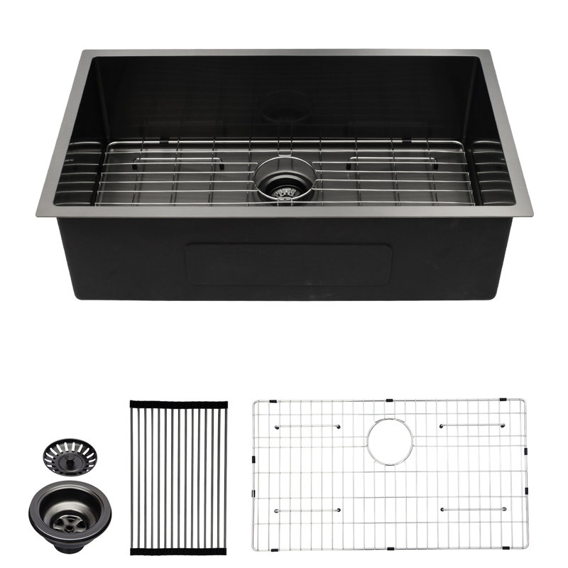 Évier encastrable noir 33 po x 19 po x 10 po en acier inoxydable, avec gabarit pour la cuisine de précision 33 po, acier inoxydable 16G, revêtement épais, condensation