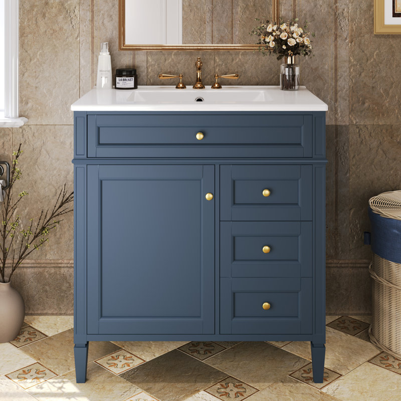 Meuble-lavabo de 30 po avec lavabo supérieur, Bleu