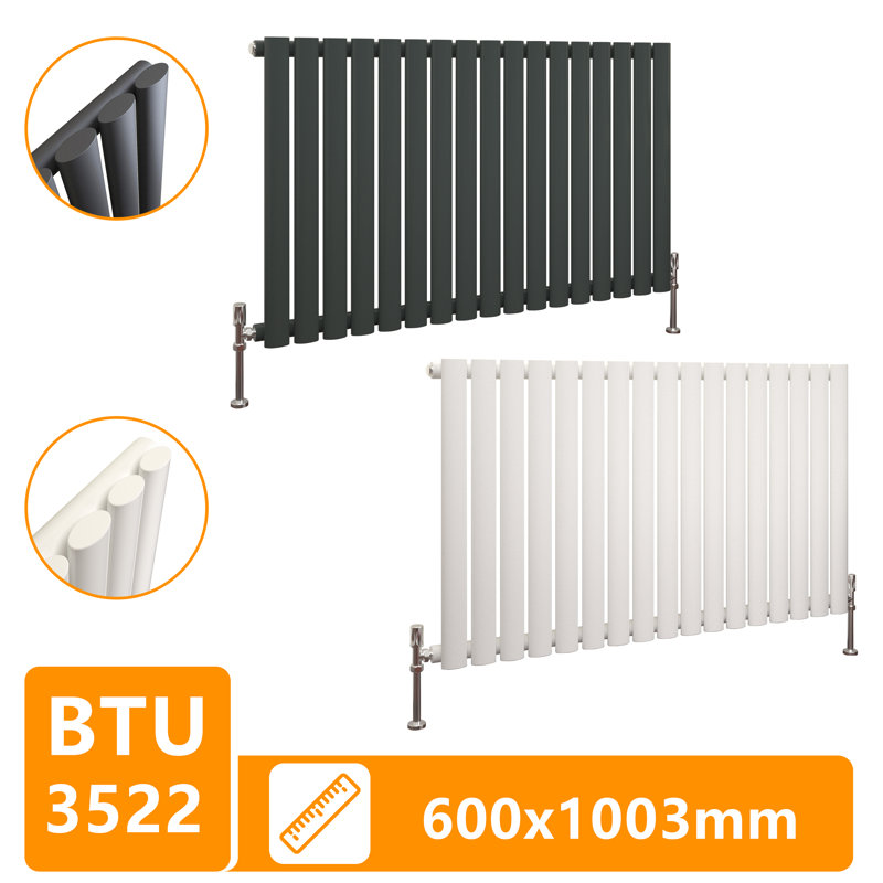 Horizontal Oval Panel Radiators, 60cm H x 100.3cm W x 5.6cm D, Grey
