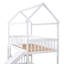 Lit superposé simple au-dessus d'un lit simple avec glissade, lit maison avec glissade, blanc-244717041
