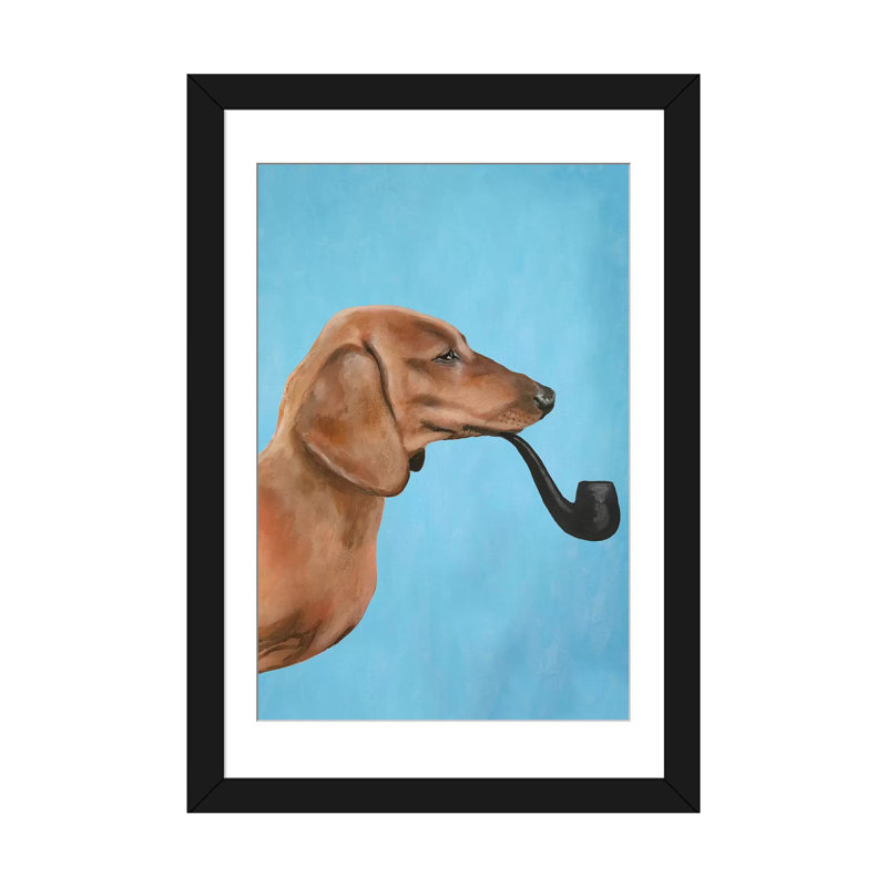 « teckel fumer pipe » par coco de paris, reproduction d’art sur toile tendue, H 24 po x l 16 po x P 1 po, Blanc