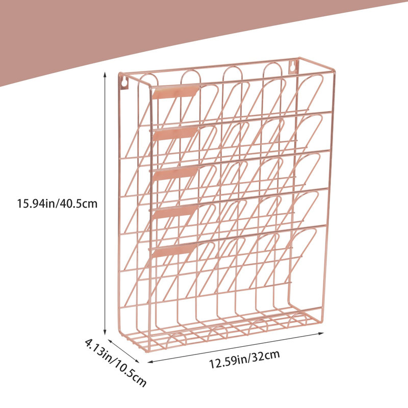 Desktop Organizer, 5-Tier Hanging File Organizer, Wall Mounted File Tray Organizer, Rose Gold