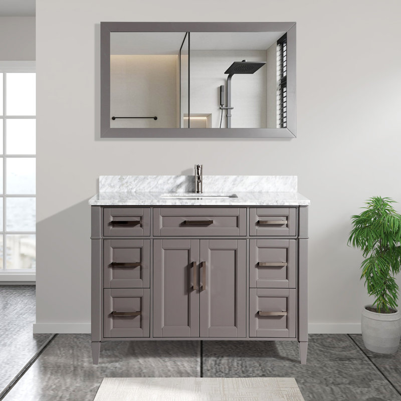 Meuble-lavabo simple avec miroir 48 po Lachine, Gris