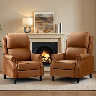 30.7" W Mid-Century Modern Faux Leather Recliner with Footrest Set of 2