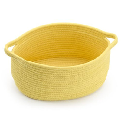 Panier de rangement tissé jaune avec poignée