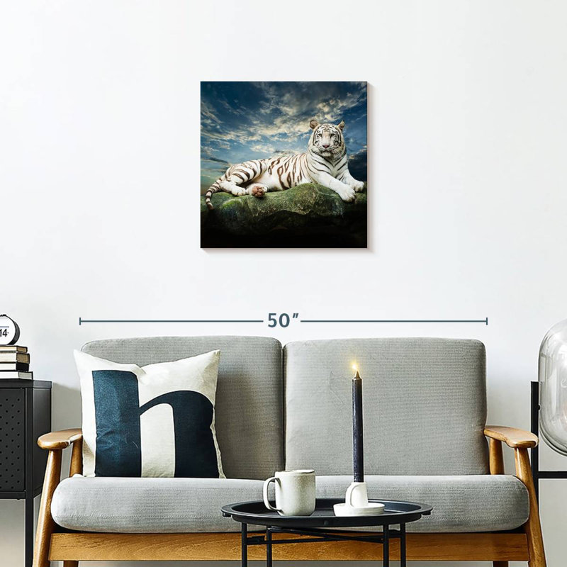 Brampt Lounging White Tiger, 20" H x 20" W