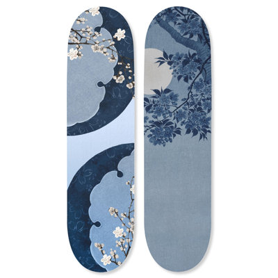 Ensemble d'art mural japonais en acrylique Skateboard par Notoriart, 2 panneaux, 8 x 32, cerisier bleu