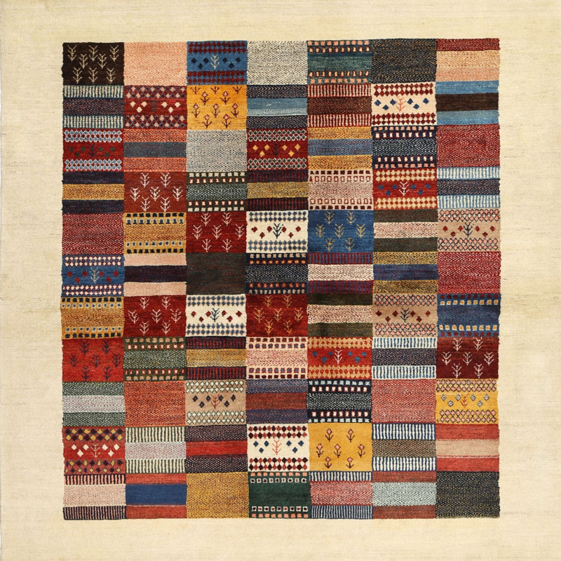 Tapis brun/rouge/gris zone contemporaine, Carré 7 pi