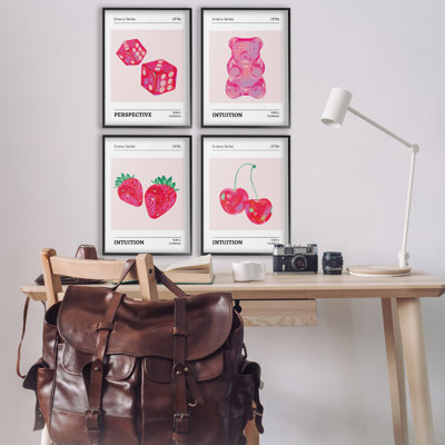 Groovy Pink Gallery Collection 4 Piece Framed Giclee Art Set, design by LSR Design Studio