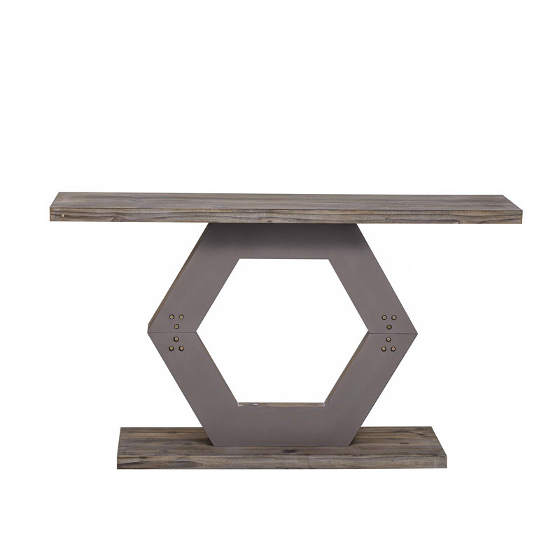 Modern Entryway Table With Innovative Hollow Hexagon Leg Structure And Premium Fir Veneer Finish, Natural Wood