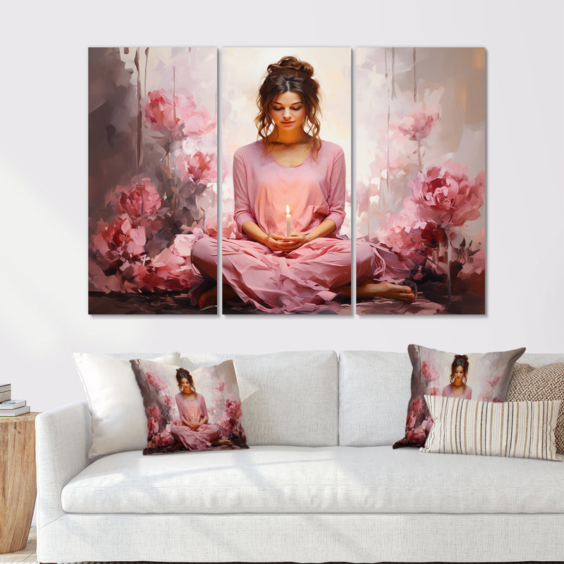 «Pink Yoga Mediation» - ensemble de reproductions d'art mural, Toile tendue, H 40 po x l 60 po x P 1 po
