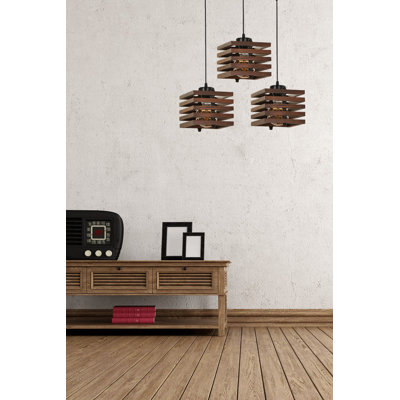 Lustre rustique en bois, 21,7 po de diamètre x 27,6 po de hauteur | Hauteur réglable, douille E27 (40 W maximum), peinture électrostatique séchée au four | Couleur unie brune, parfaite pour les décorations du Sud-Ouest et de la campagne