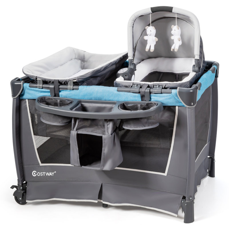Crib with Bedding and Stand, Blue