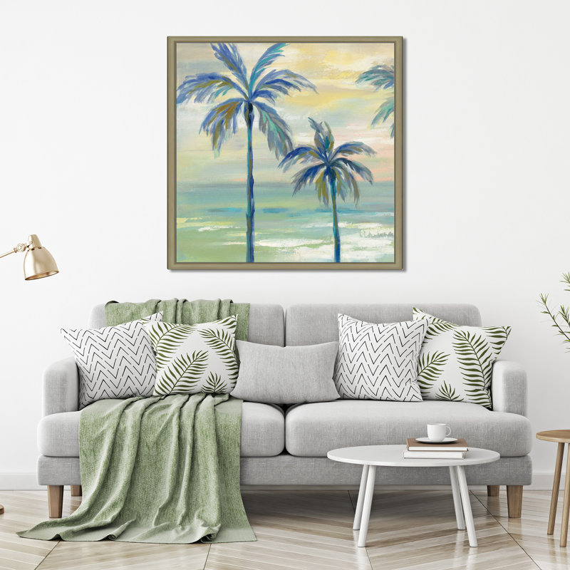 «Marine Layer Palms I», reproduction de peinture acrylique sur toile, H 18 po x l 18 po x P 1 po, Toile tendue