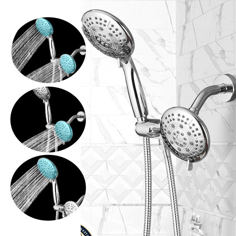 3-Way Shower Head Combo, 48-Setting, High Pressurehand, Held Shower & Rain Shower， Stainless Steel Hose, Chrome