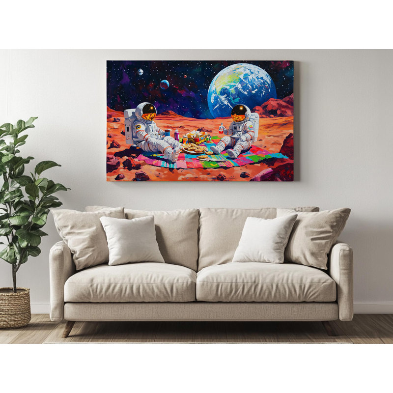 Astronauts Having a Picnic on Mars on High-Quality Canvas Print - Handcrafted Wall Decor - Stylish Art - Gift - Wall Decor