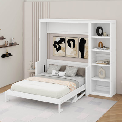 Lit escamotable double avec bureau et bibliothèque