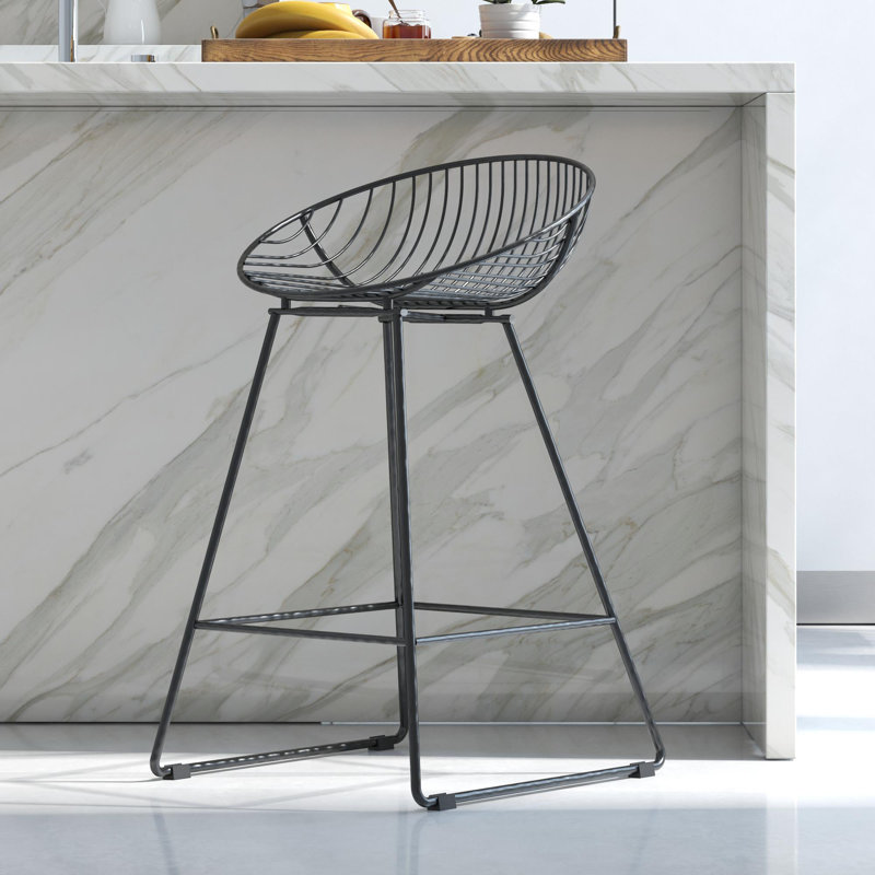 Steel Bar Stool with Steel Frame, Black