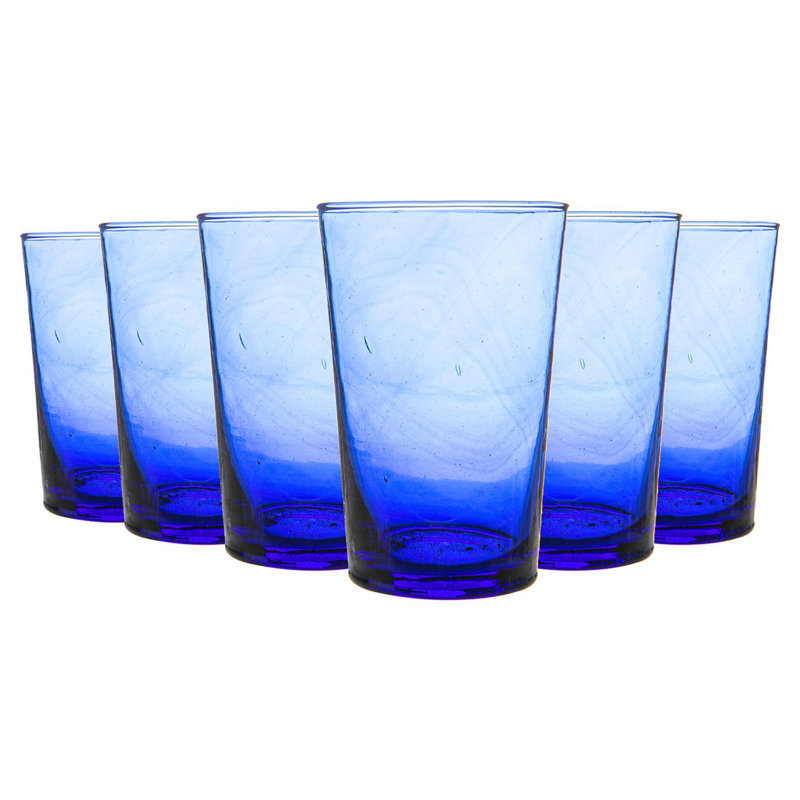 Nicola Spring - 325ml Meknes Highball Glasses - Set of 6 Hand-Blown Recycled Glassware, Light Blue