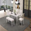 Ensemble de salle à manger extensible 6 pièces 6 pièces: table de ferme rustique de 59 à 72 pouces et 4 chaises + banc, pieds rétro sculptés-376735058
